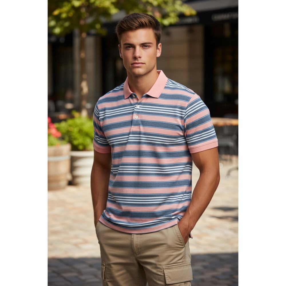 New *ST. JOHN'S BAY* COMFORT FLEX ESSENTIAL POLO BLUE & PINK MEN'S MEDIUM